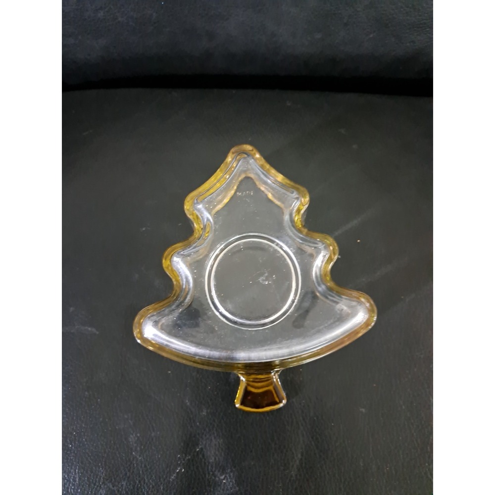 Vintage Indiana Glass Gold Edged Christmas Holiday clear glass tree Votive